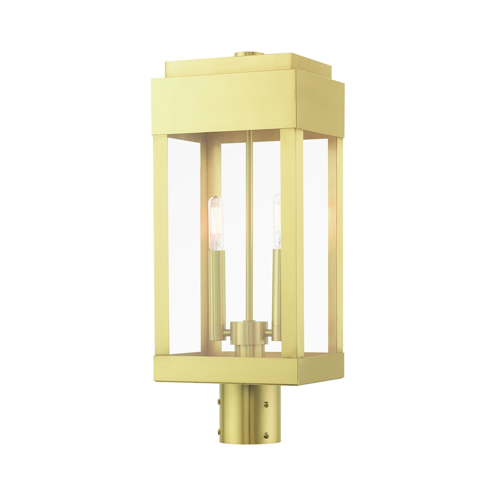 2 Lt Satin Brass  Outdoor Post Top Lantern