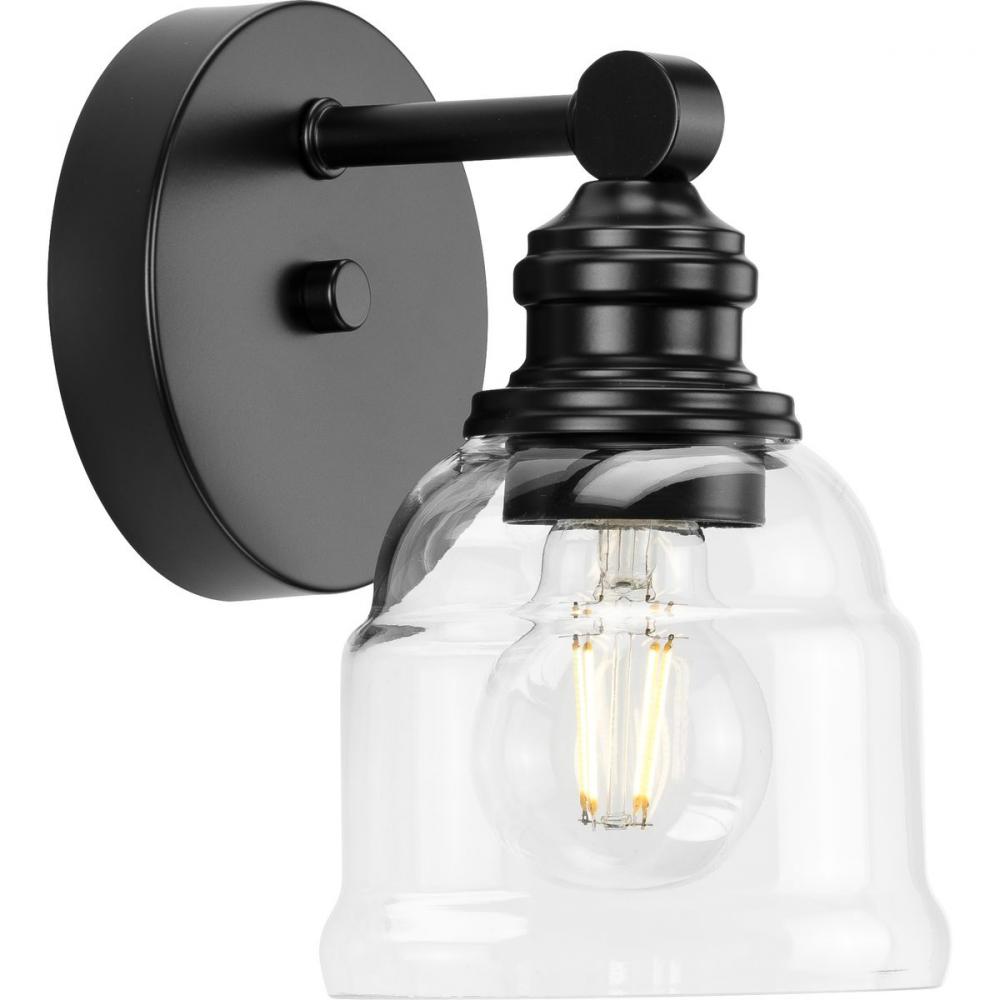 Ambrose Collection One-Light Farmhouse Matte Black Clear Glass Bath Vanity Light