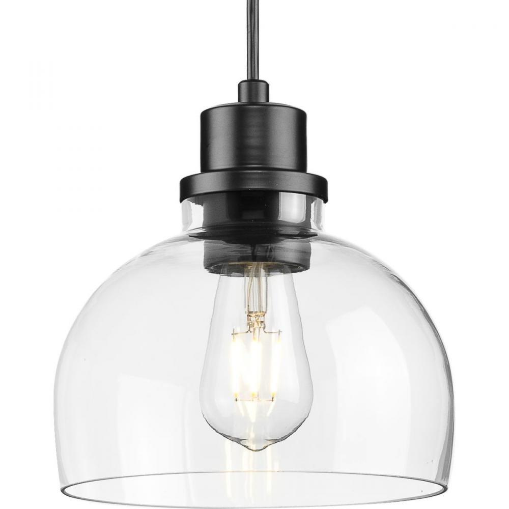 Garris Collection One-Light Matte Black Clear Glass Transitional Mini-Pendant