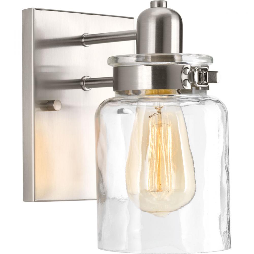 Calhoun Collection One-Light Brushed Nickel Clear Glass Farmhouse Bath Vanity Light