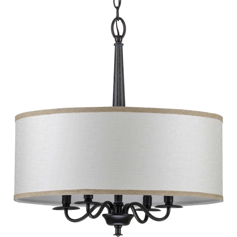 Durrell Collection Four-Light Matte Black Sailcloth Linen Fabric Shade Coastal Chandelier Light