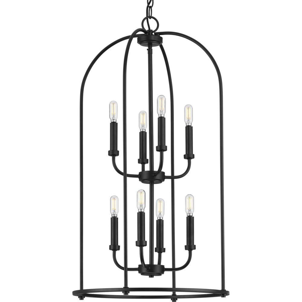 Leyden Collection Eight-Light Matte Black Farmhouse Style Foyer Pendant Light