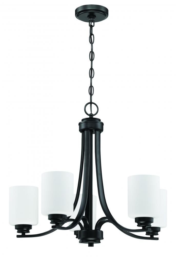 Bolden 5 Light Chandelier in Flat Black (White Glass)