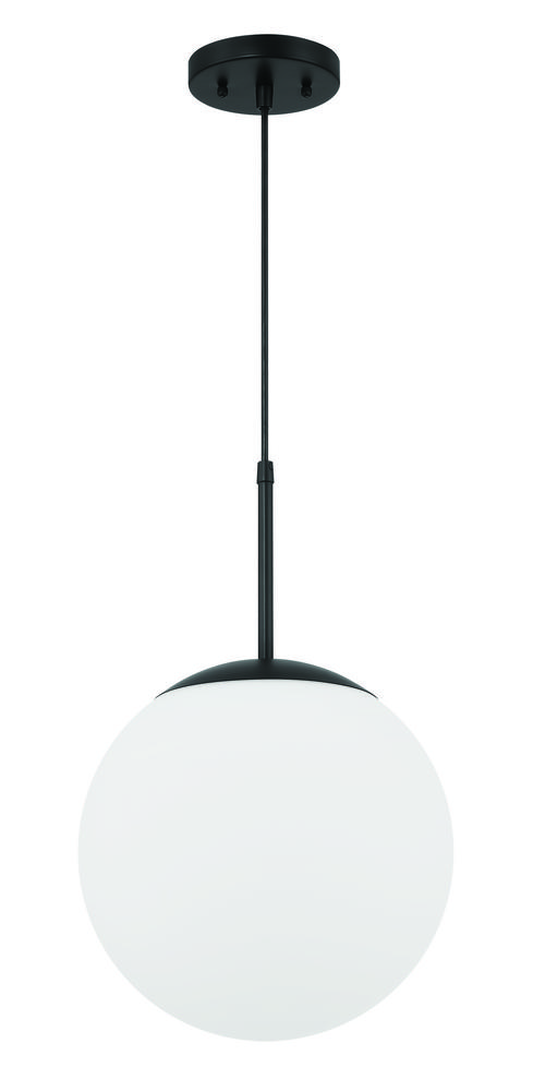 Gaze 12" 1 Light Pendant in Flat Black, White Glass