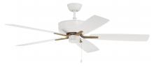 Craftmade P52WSB5-52WWOK - Pro Plus 52" 5-Blade Ceiling Fan in White/Satin Brass w/ White/Washed Oak Blades