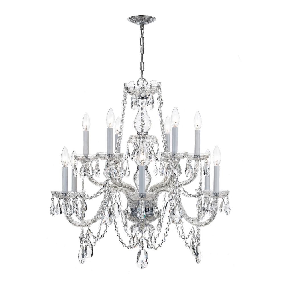 Traditional Crystal 12 Light Swarovski Strass Crystal Polished Chrome Chandelier