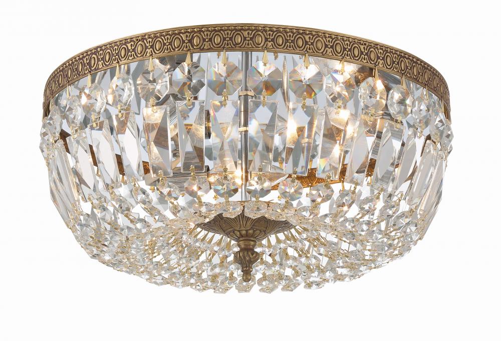 Crystorama 3 Light Swarovski Strass Crystal Olde Brass Flush Mount