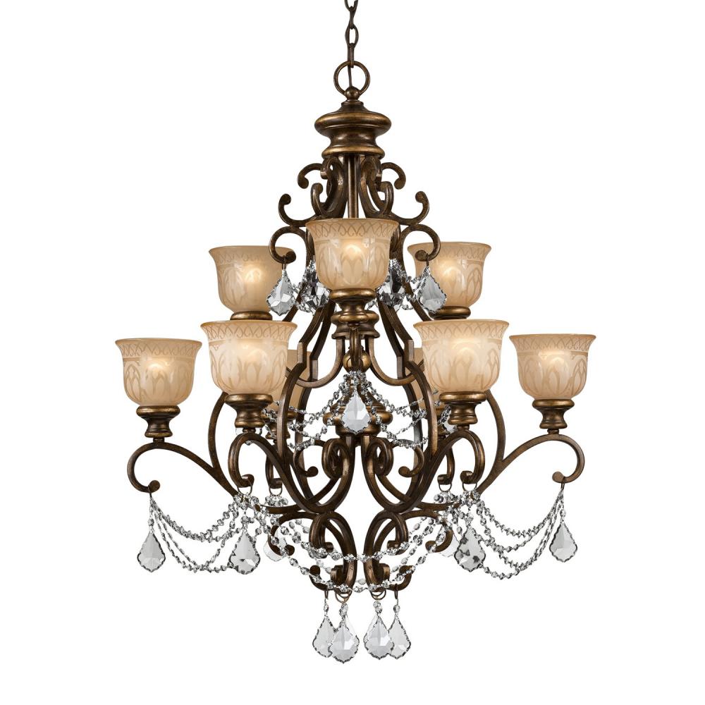 Norwalk 9 Light Swarovski Strass Crystal Bronze Umber Chandelier