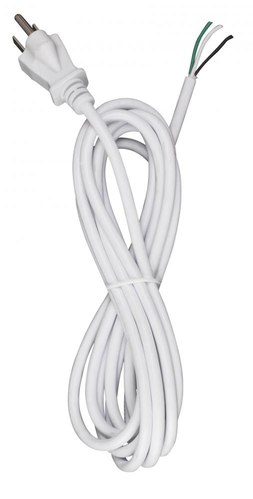 10 Foot 18/3 SVT 105C Heavy Duty Cord Set; White Finish; 100 Carton; 3 Prong Molded Plug; Stripped