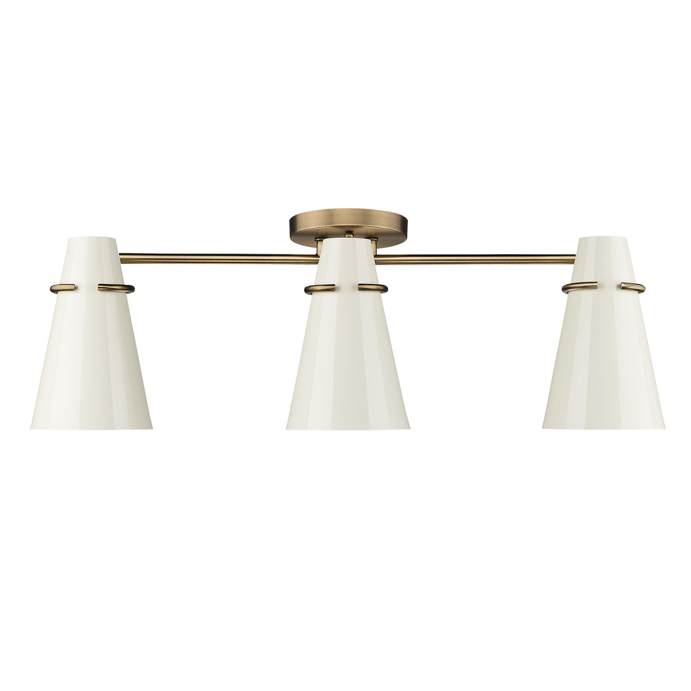 Reeva 3 Light Semi-Flush in Modern Brass with Glossy Ecru Shade