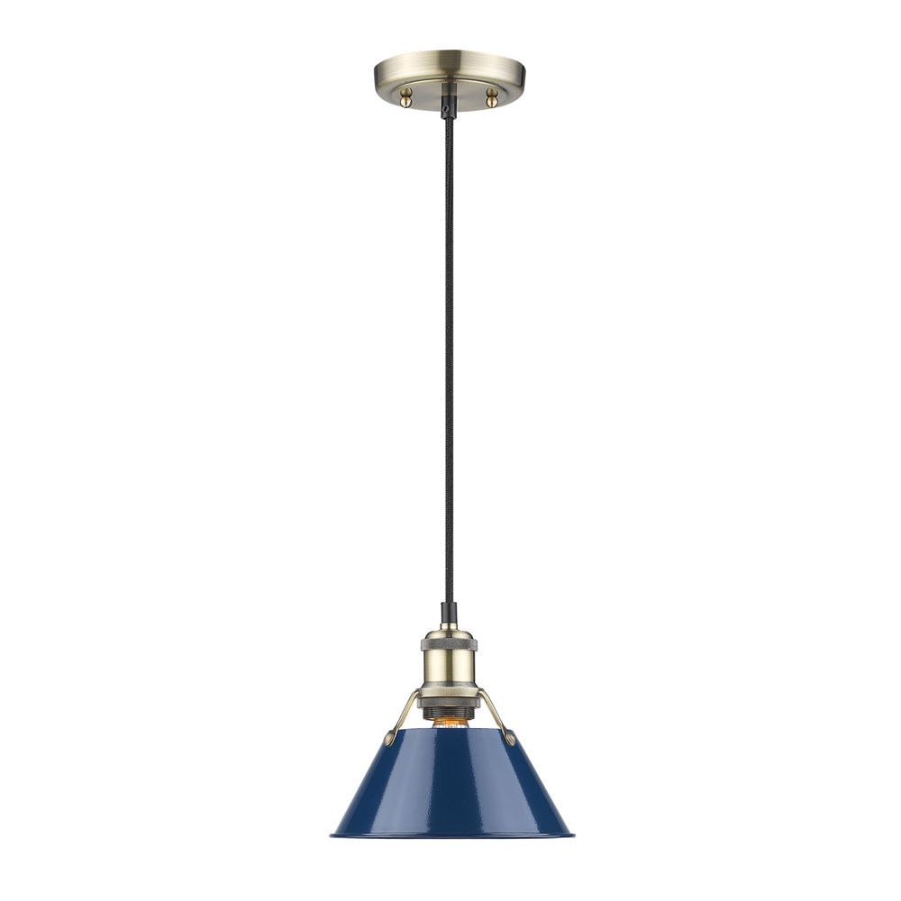 Orwell AB Small Pendant - 7&#34; in Aged Brass with Matte Navy shade