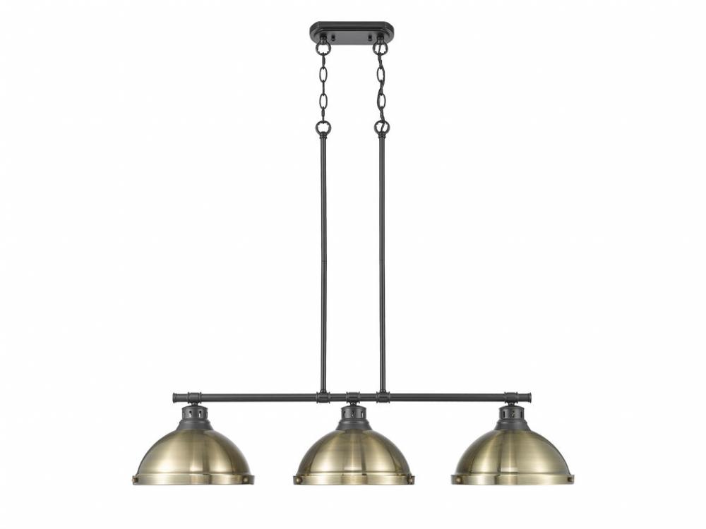 Duncan 3-Light Linear Pendant in Matte Black with Aged Brass