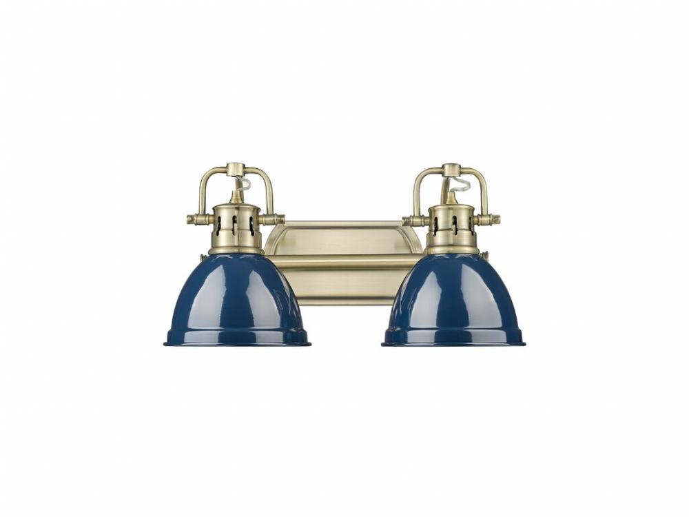 Duncan 2-Light Bath Vanity in Aged Brass with Matte Navy