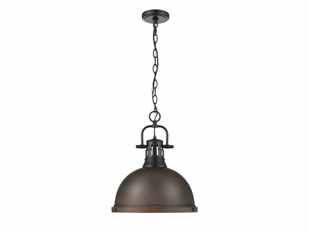 Duncan 1-Light Pendant with Chain in Matte Black with Rubbed Bronze