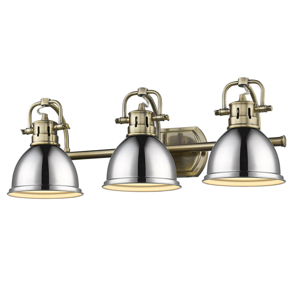 Duncan 3-Light Bath Vanity in Aged Brass with Chrome