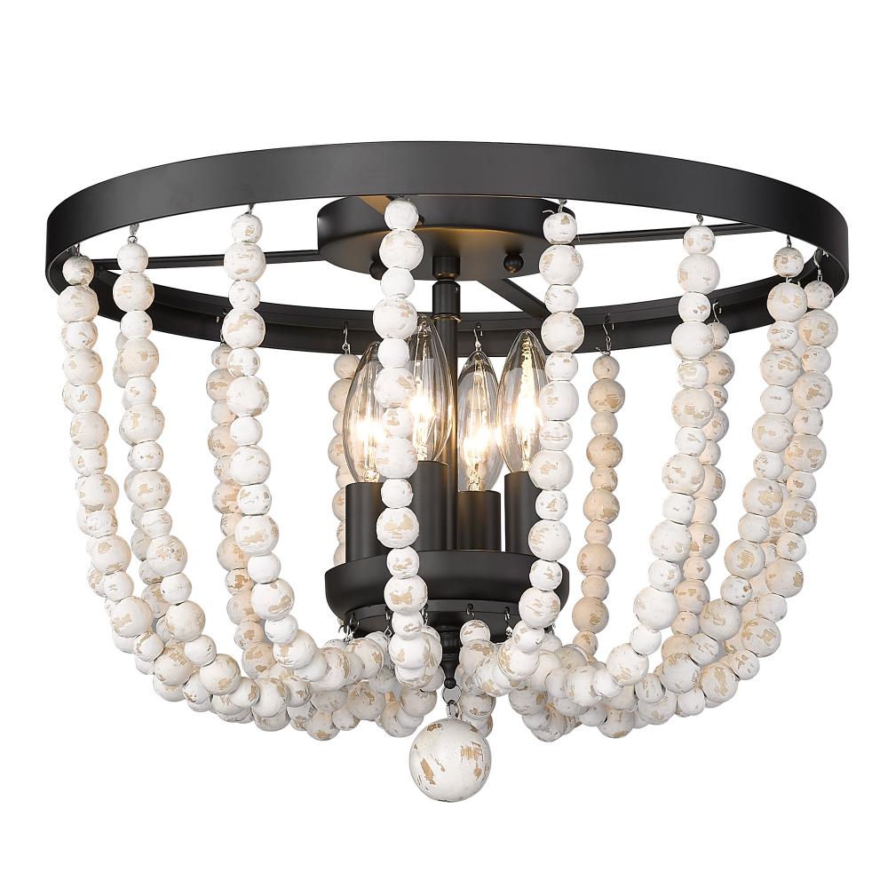 Tabitha Flush Mount in Matte Black with Chippy Wood Beads