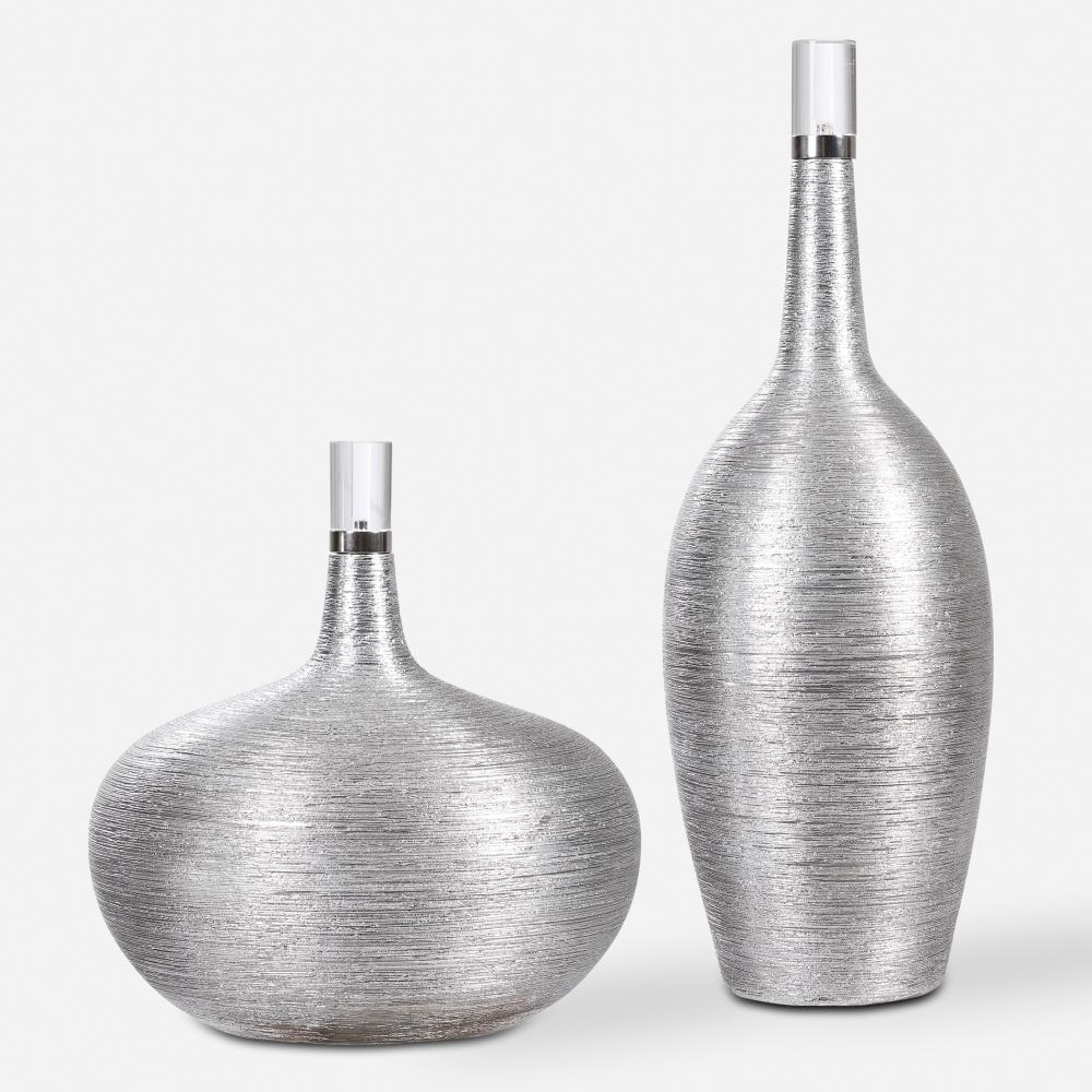 Uttermost Gatsby Silver Ribbed Bottles, S/2