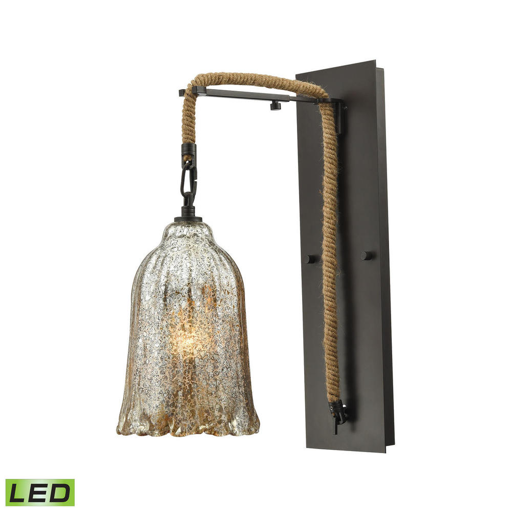 Hand Formed Glass 1-Light Wall Lamp in Oiled Bronze with Mercury Glass - Includes LED Bulb