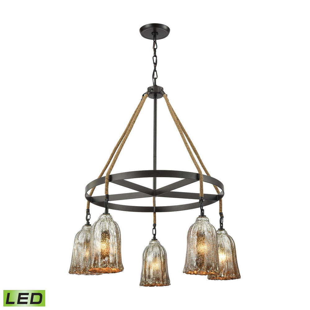 Hand Formed Glass 5 Light LED Chandelier in Oil Rubbed Bronze