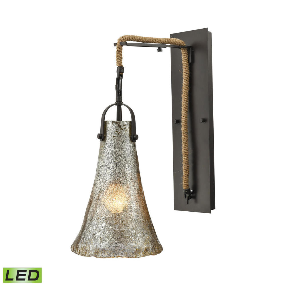 Hand Formed Glass 1-Light Wall Lamp in Oiled Bronze with Mercury Glass - Includes LED Bulb