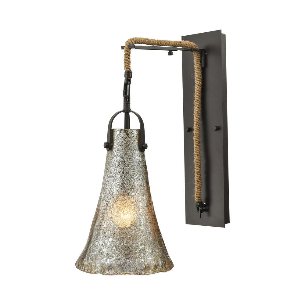 Hand Formed Glass 1-Light Wall Lamp in Oiled Bronze with Mercury Glass