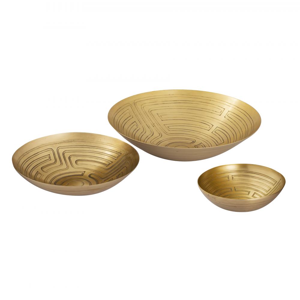 Maze Etched Bowl - Set of 3 Brass