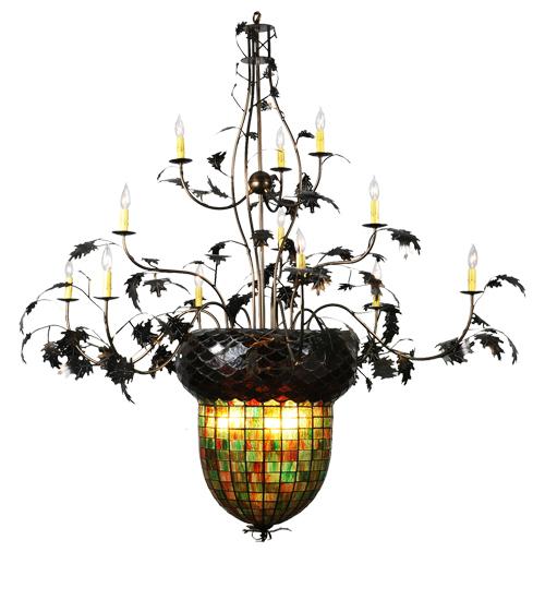 63"W Greenbriar Oak 12 Arm Chandelier