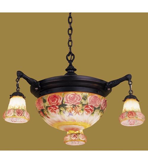 3 Arm Colonial Chandelier W/Rp Shades