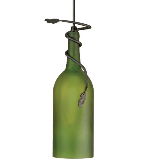 4"W Tuscan Vineyard Frosted Green Wine Bottle Mini Pendant