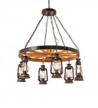 Meyda White 242013 - 40" Wide Miners Lantern Wagon Wheel 6 Light Chandelier